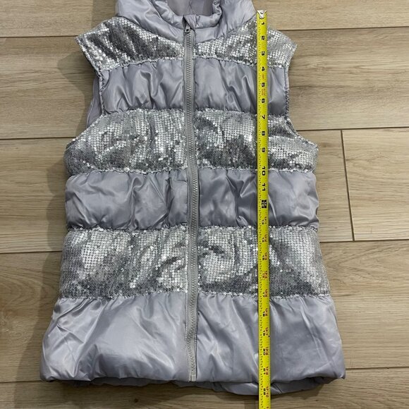 HeartSoul Girl Silver Hooded Puffer Vest XL With Sequined Accents Polyester - Picture 8 of 12